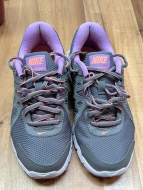 Nike Women's Gray Running Sneakers with Pink & Purple Accents